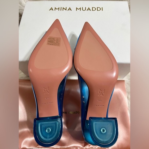 New Amina Muaddi Begum Glass Blue 95mm Pvc Pumps - Picture 4 of 10